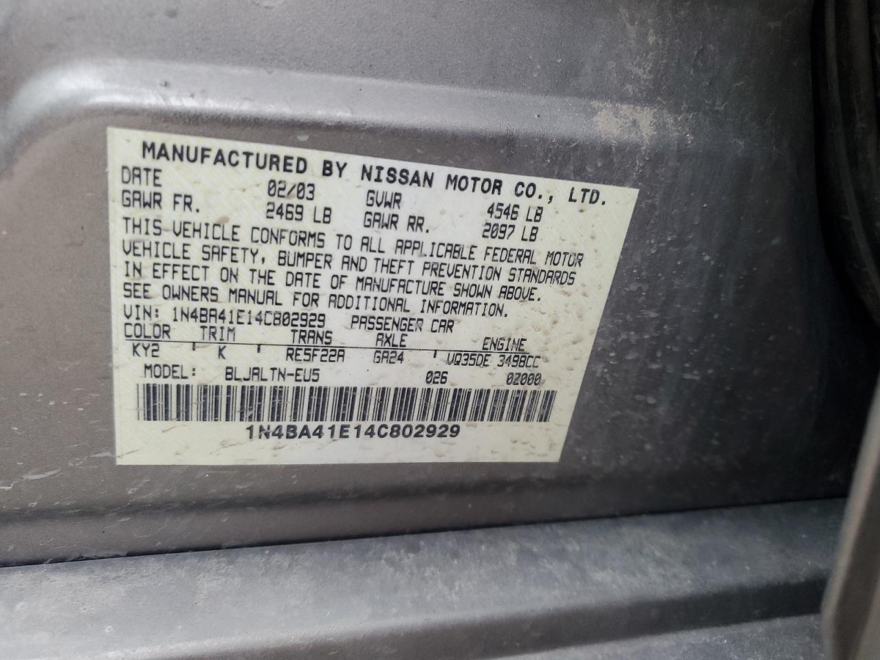 1N4BA41E14C802929 2004 Nissan Maxima Se