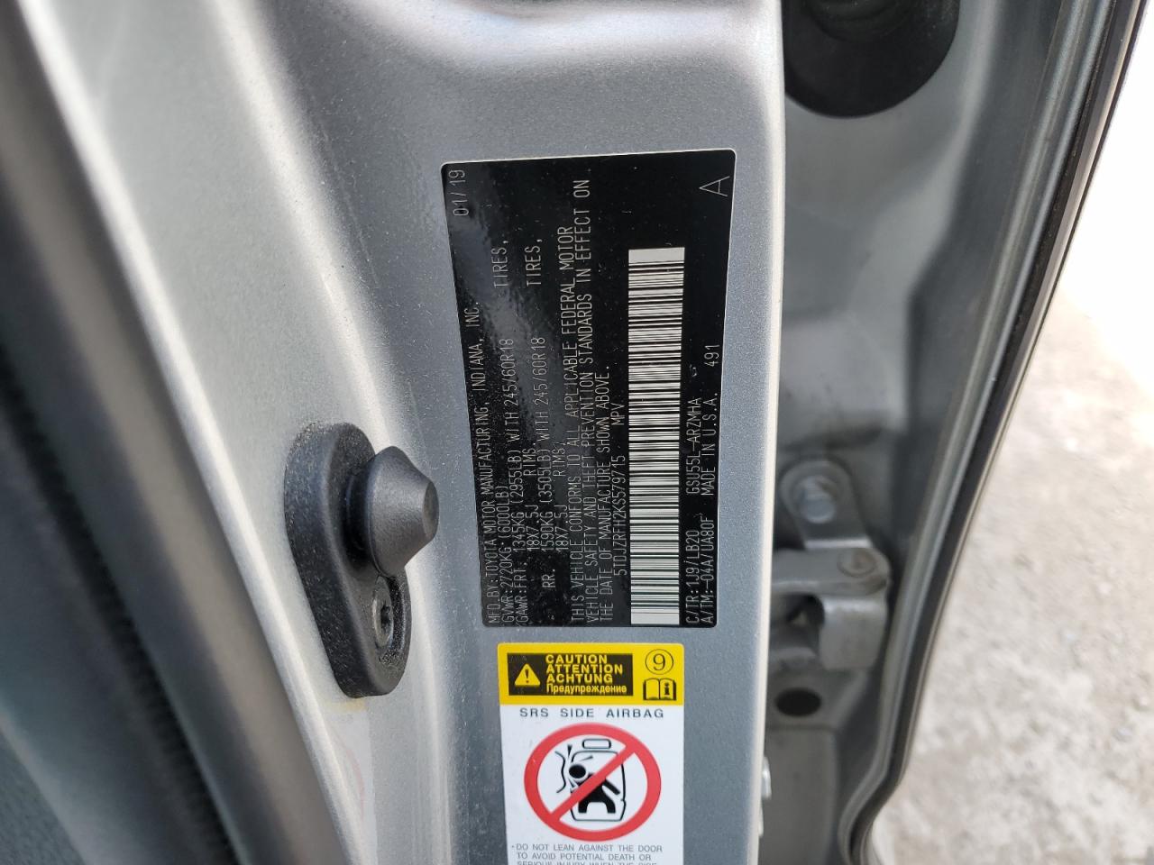 2019 Toyota Highlander Se VIN: 5TDJZRFH2KS579715 Lot: 68159204