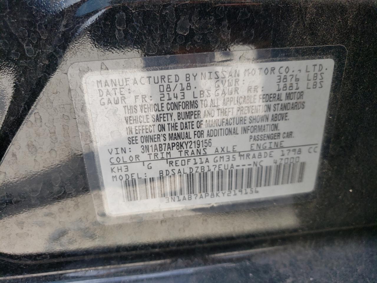 3N1AB7AP8KY219156 2019 Nissan Sentra S