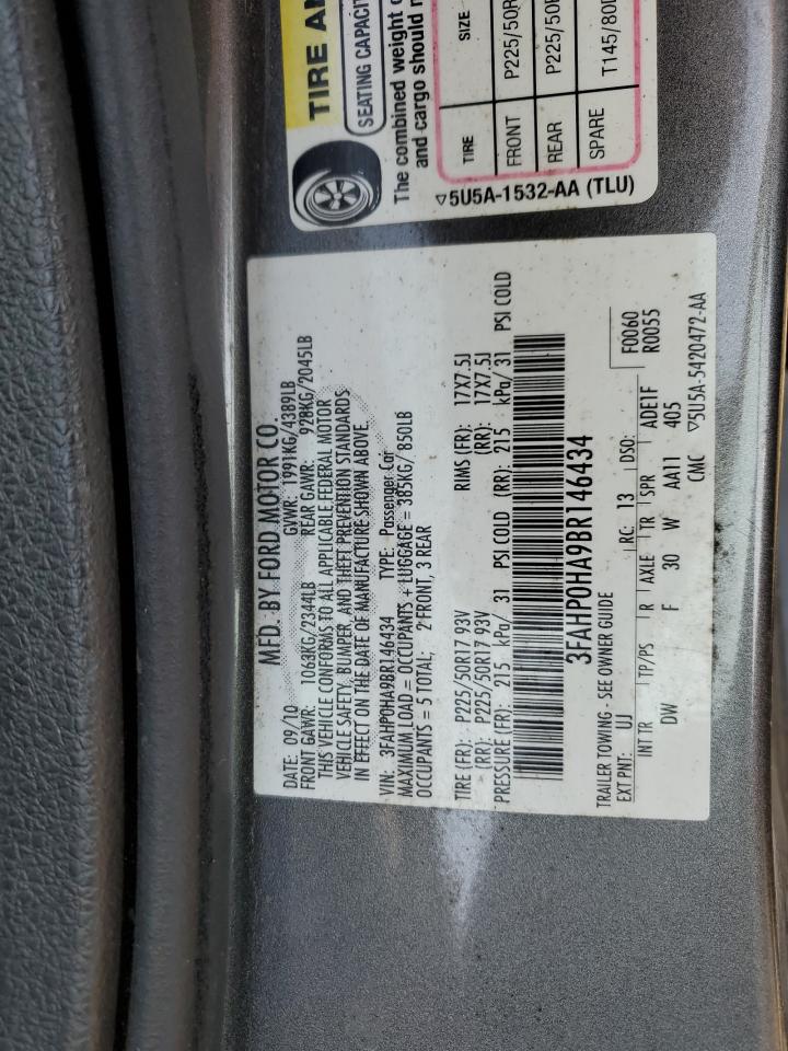 2011 Ford Fusion Se VIN: 3FAHP0HA9BR146434 Lot: 68882424