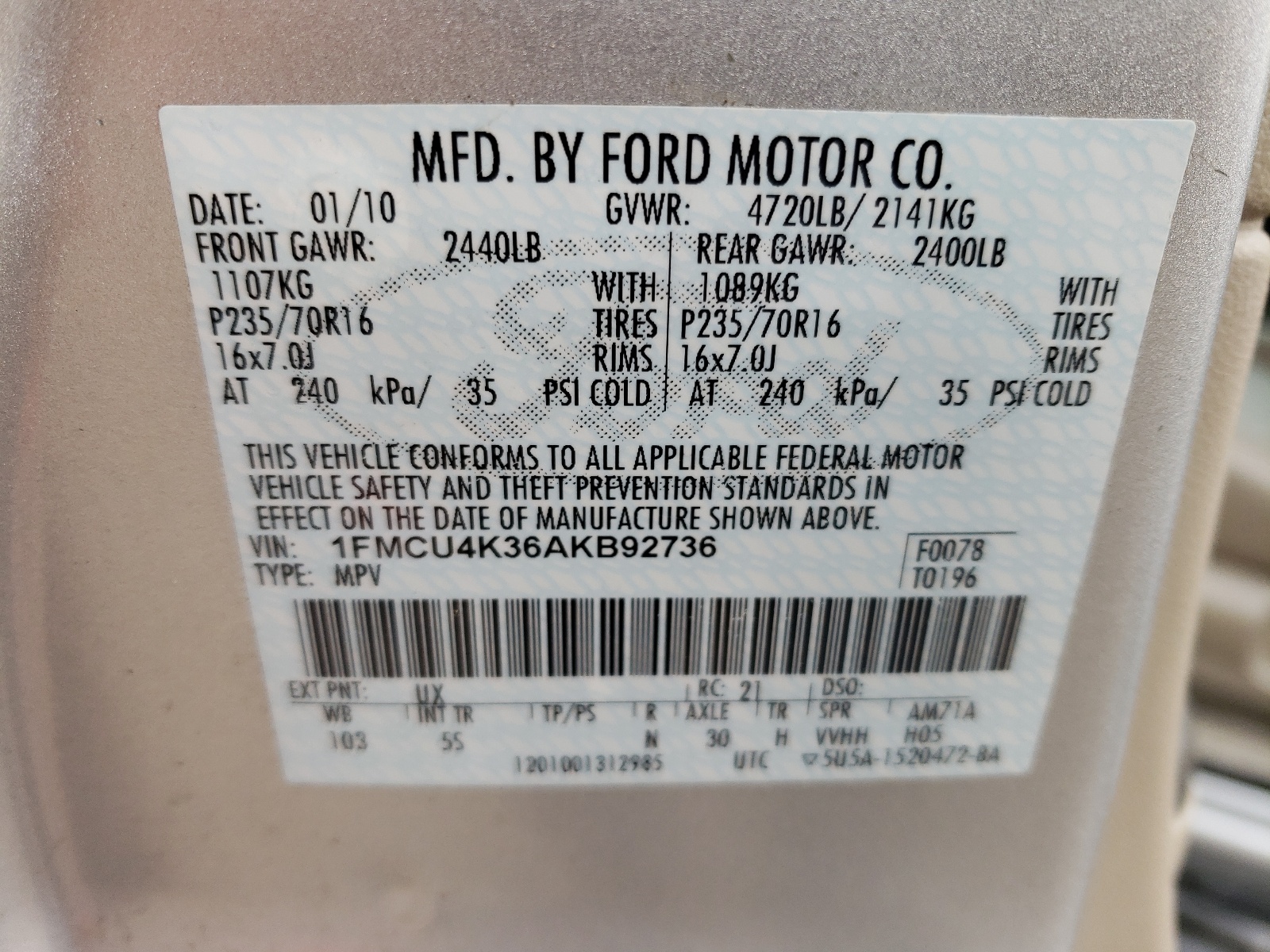 1FMCU4K36AKB92736 2010 Ford Escape Hybrid