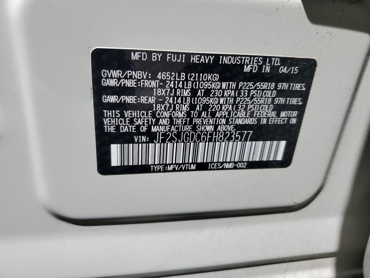 2015 Subaru Forester 2.0Xt Premium VIN: JF2SJGDC6FH823577 Lot: 67513234