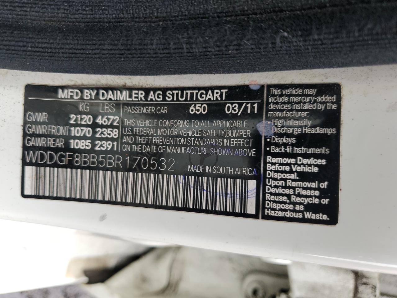 2011 Mercedes-Benz C 300 4Matic VIN: WDDGF8BB5BR170532 Lot: 65410524