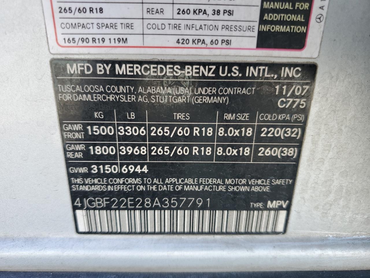 2008 Mercedes-Benz Gl 320 Cdi VIN: 4JGBF22E28A357791 Lot: 65607514