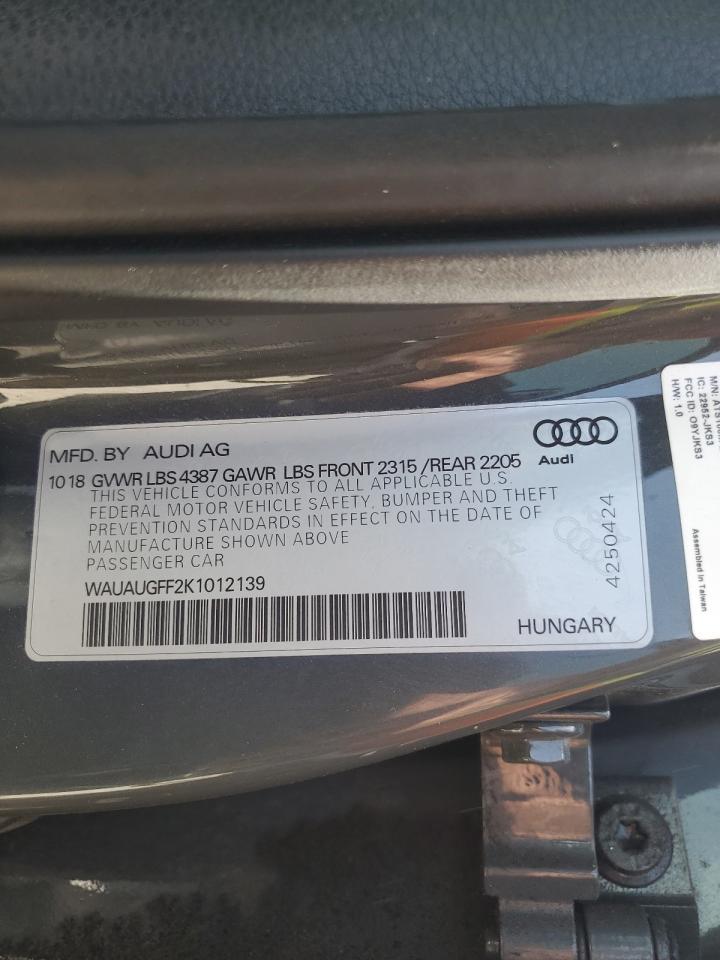 WAUAUGFF2K1012139 2019 Audi A3 Premium