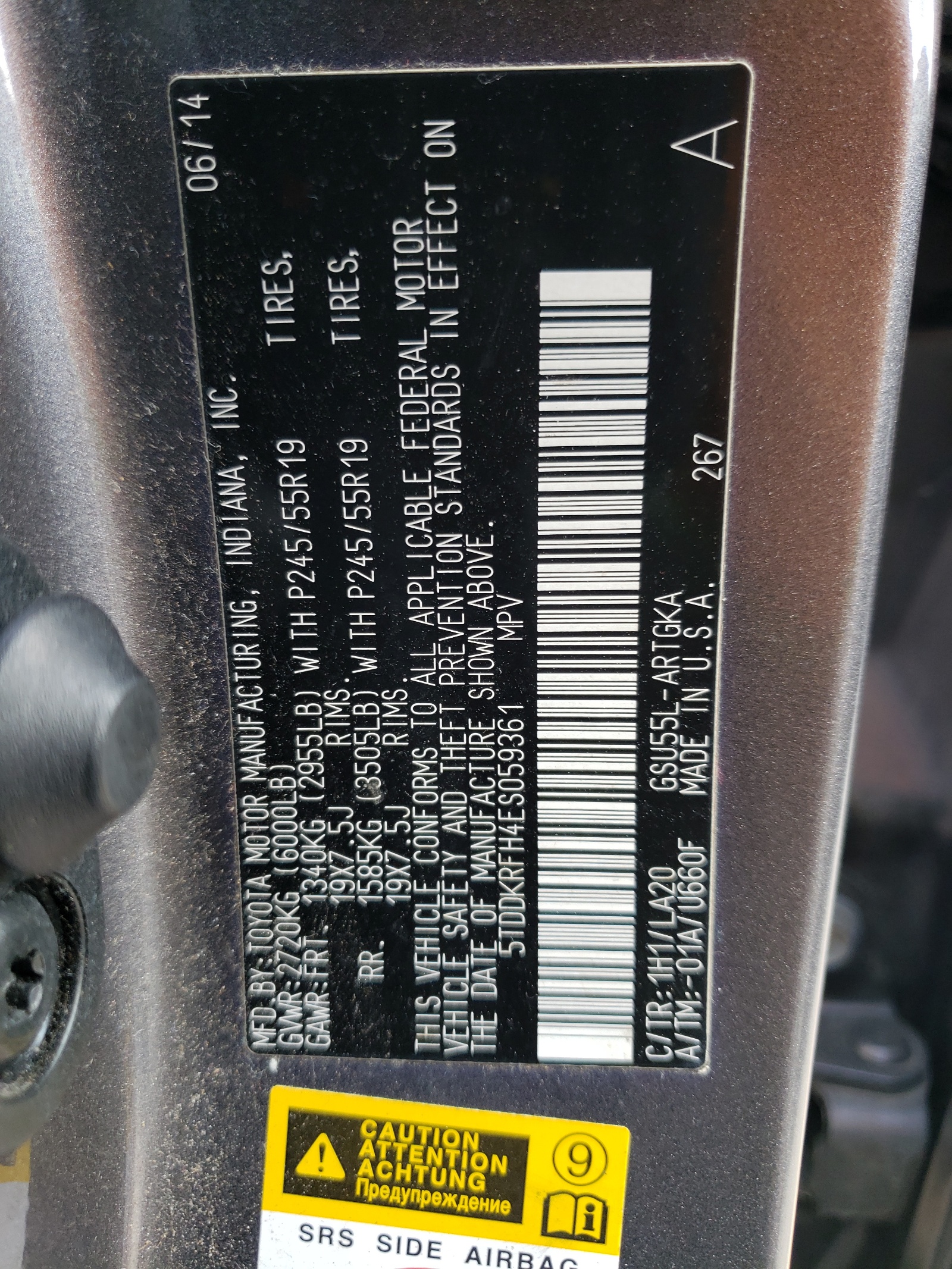 5TDDKRFH4ES059361 2014 Toyota Highlander Limited