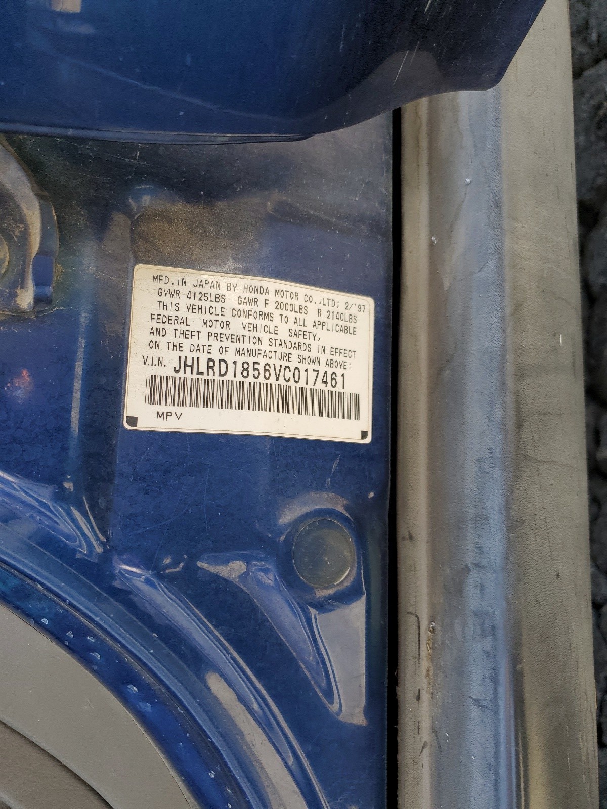 JHLRD1856VC017461 1997 Honda Cr-V Lx