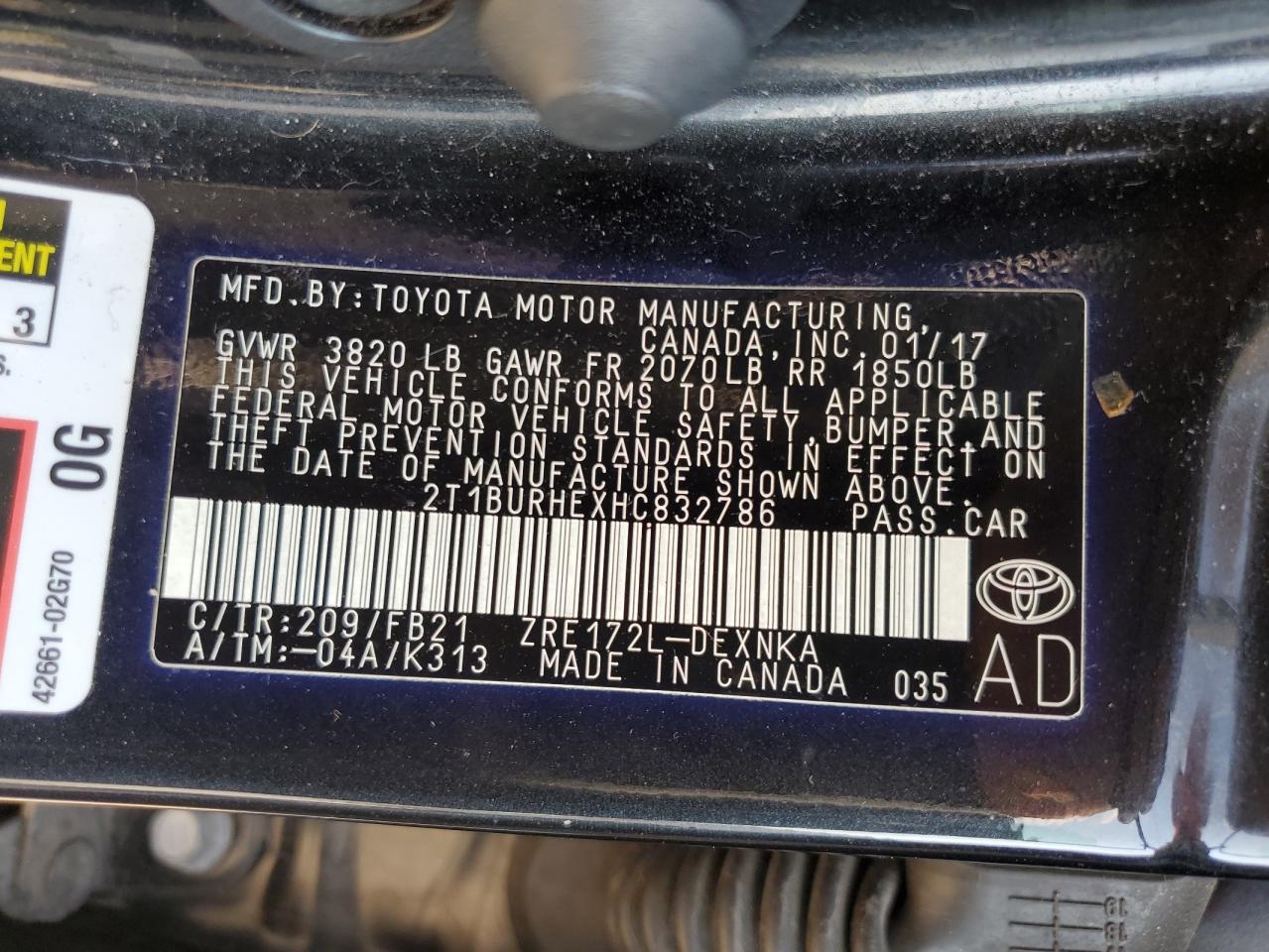 2T1BURHEXHC832786 2017 TOYOTA COROLLA - Image 12