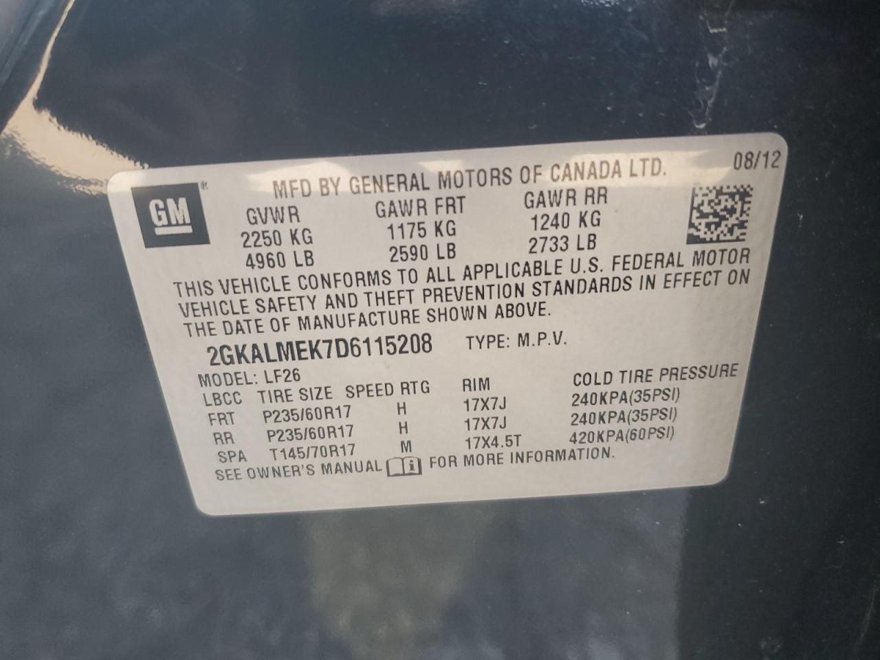 2GKALMEK7D6115208 2013 GMC Terrain Sle