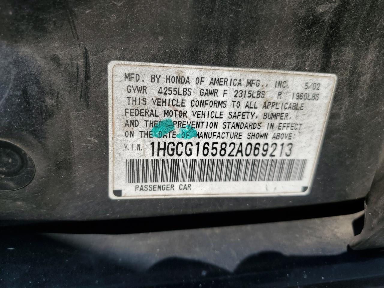 1HGCG16582A069213 2002 Honda Accord Ex