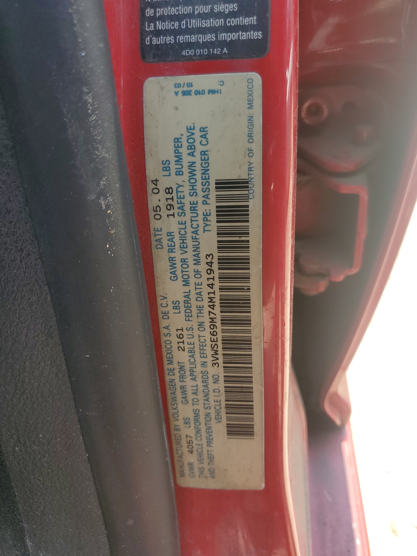 3VWSE69M74M141943 2004 Volkswagen Jetta Gls