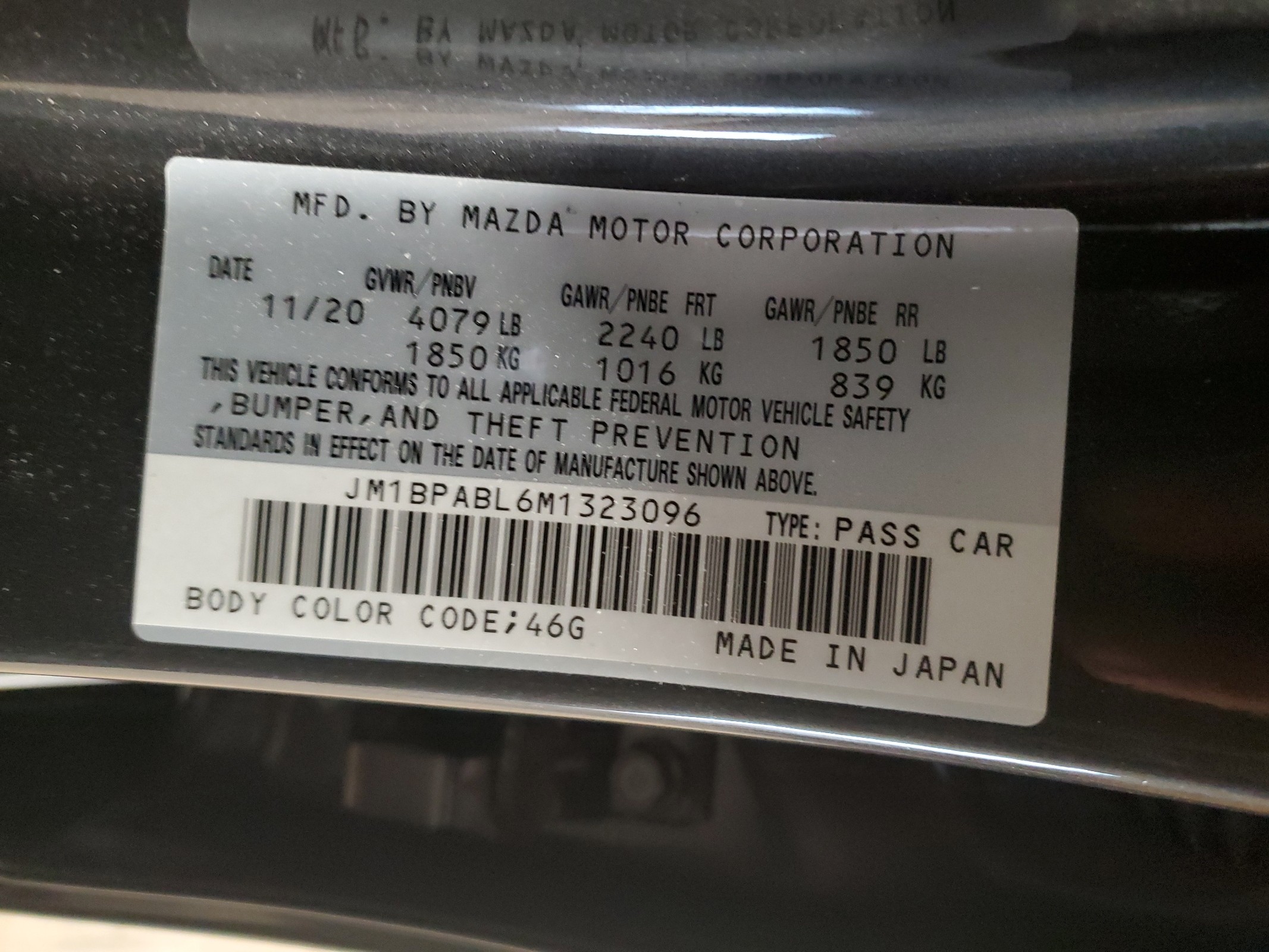 JM1BPABL6M1323096 2021 Mazda 3 Select