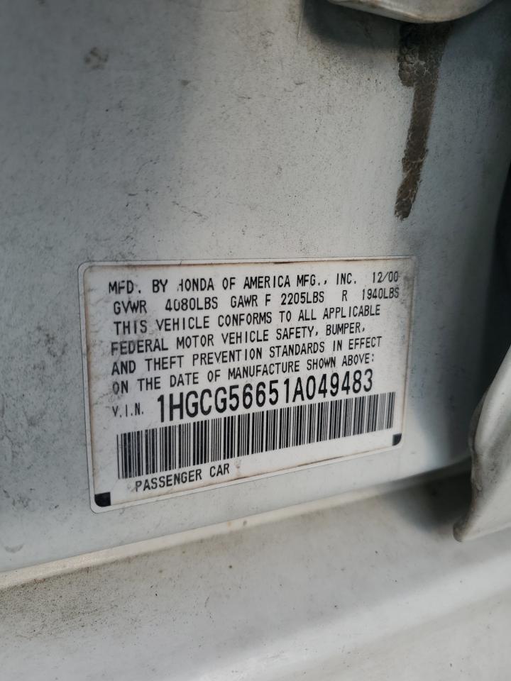 2001 Honda Accord Ex VIN: 1HGCG56651A049483 Lot: 68472234