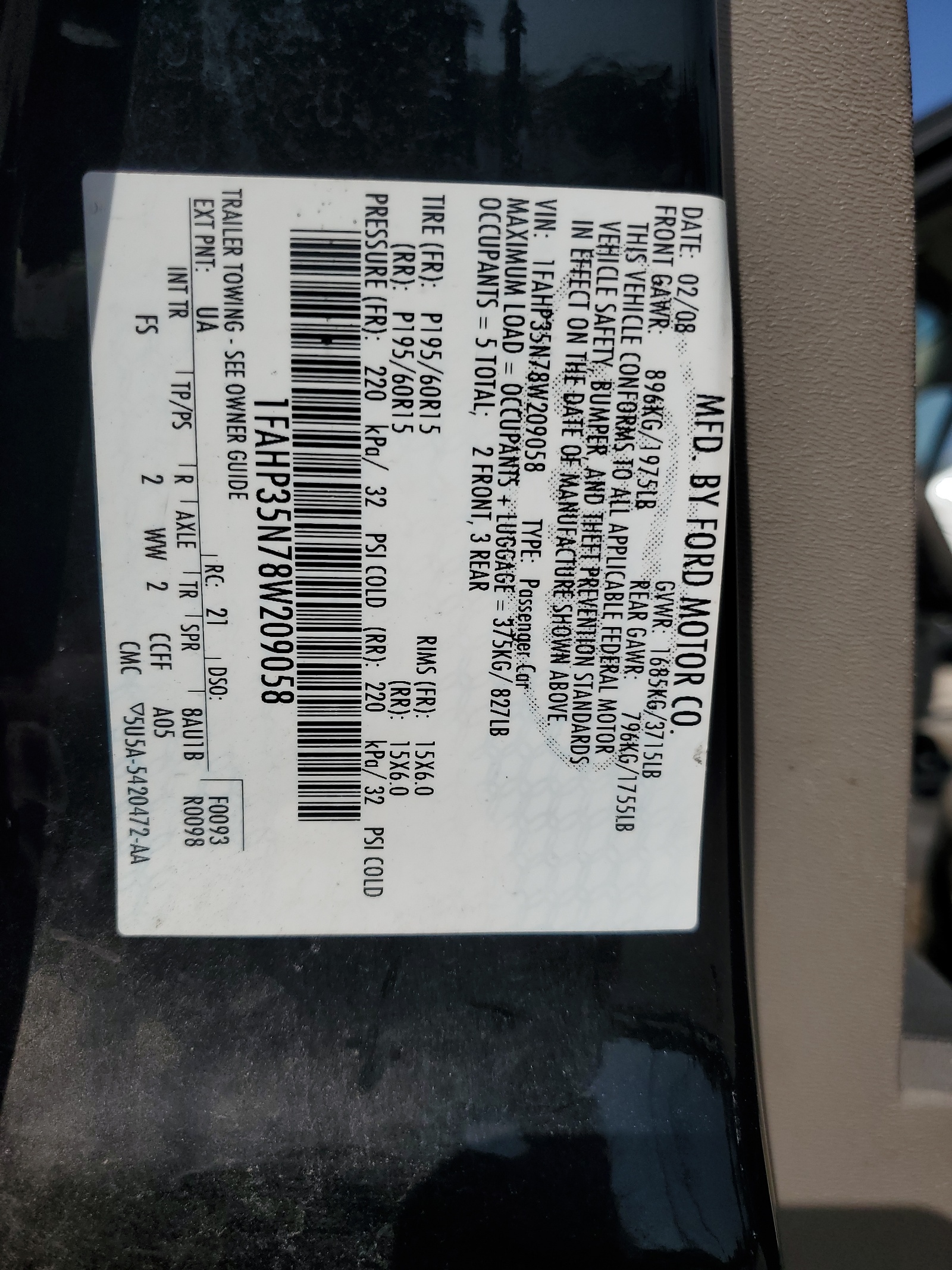 1FAHP35N78W209058 2008 Ford Focus Se