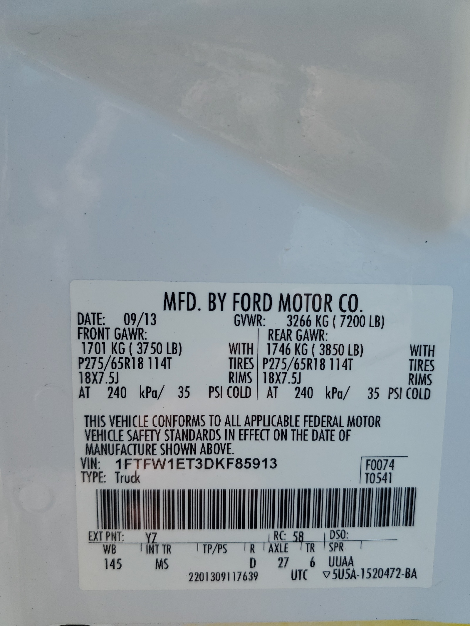 1FTFW1ET3DKF85913 2013 Ford F150 Supercrew