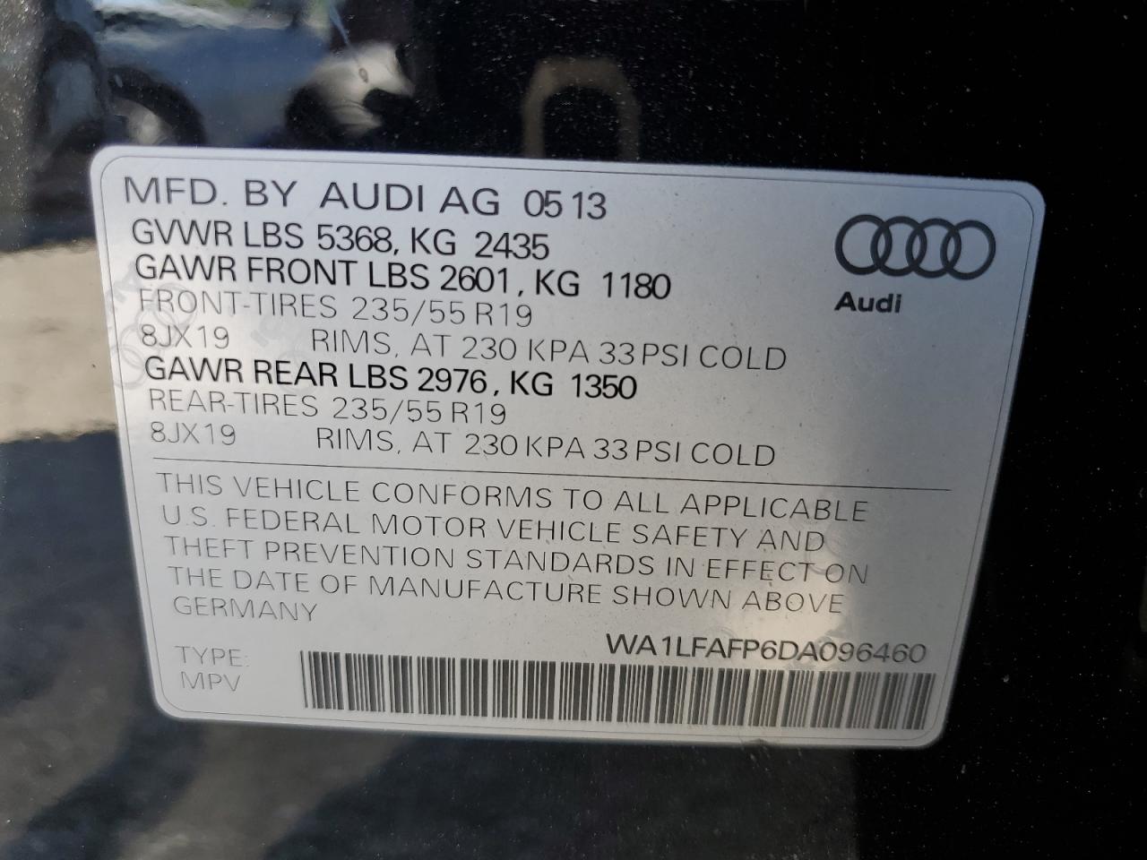 2013 Audi Q5 Premium Plus VIN: WA1LFAFP6DA096460 Lot: 67815524