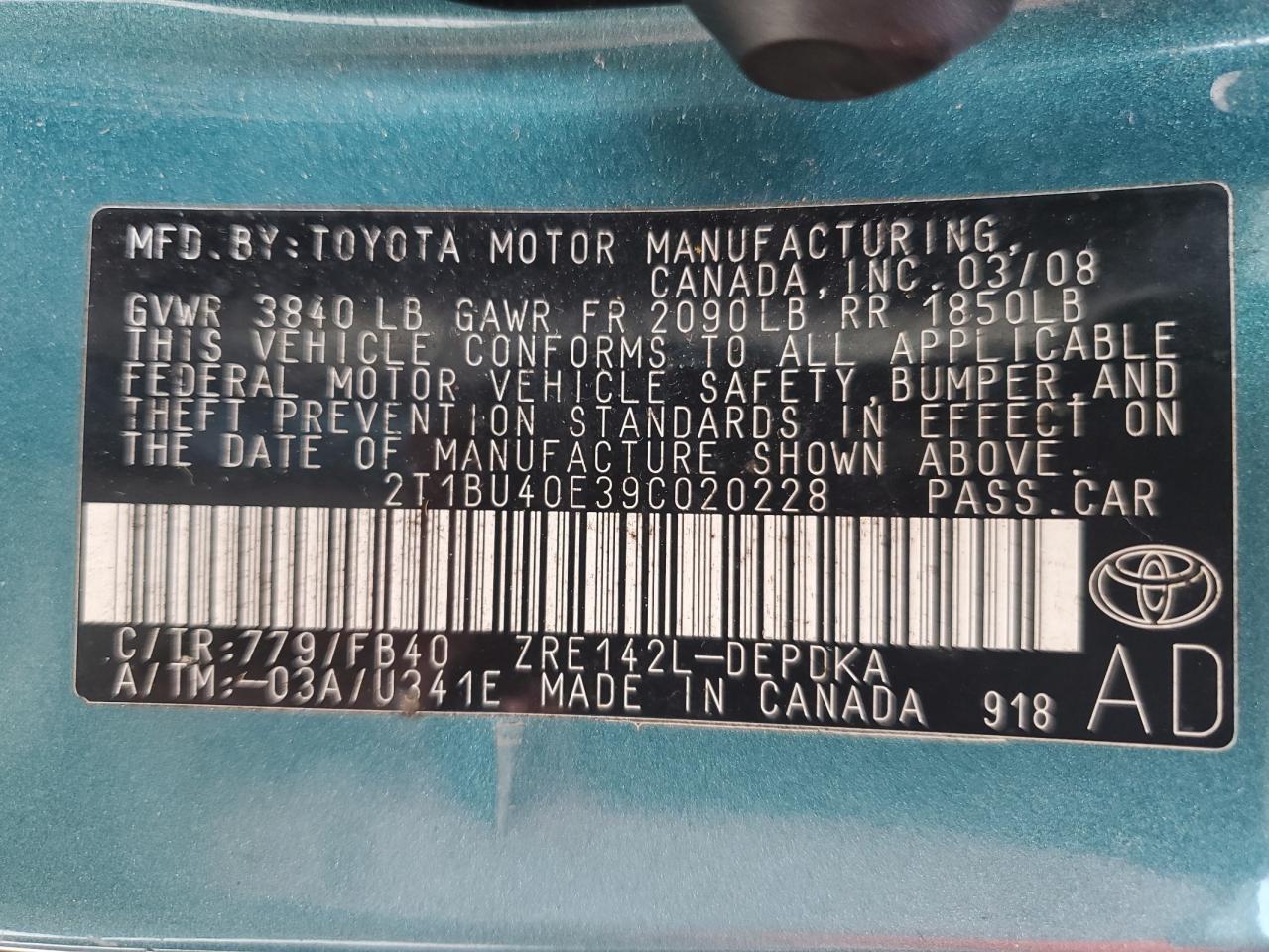 2T1BU40E39C020228 2009 Toyota Corolla Base