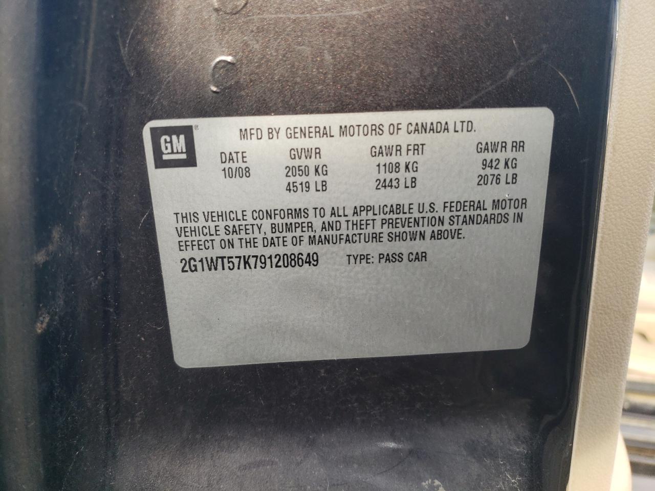 2009 Chevrolet Impala 1Lt VIN: 2G1WT57K791208649 Lot: 67676464