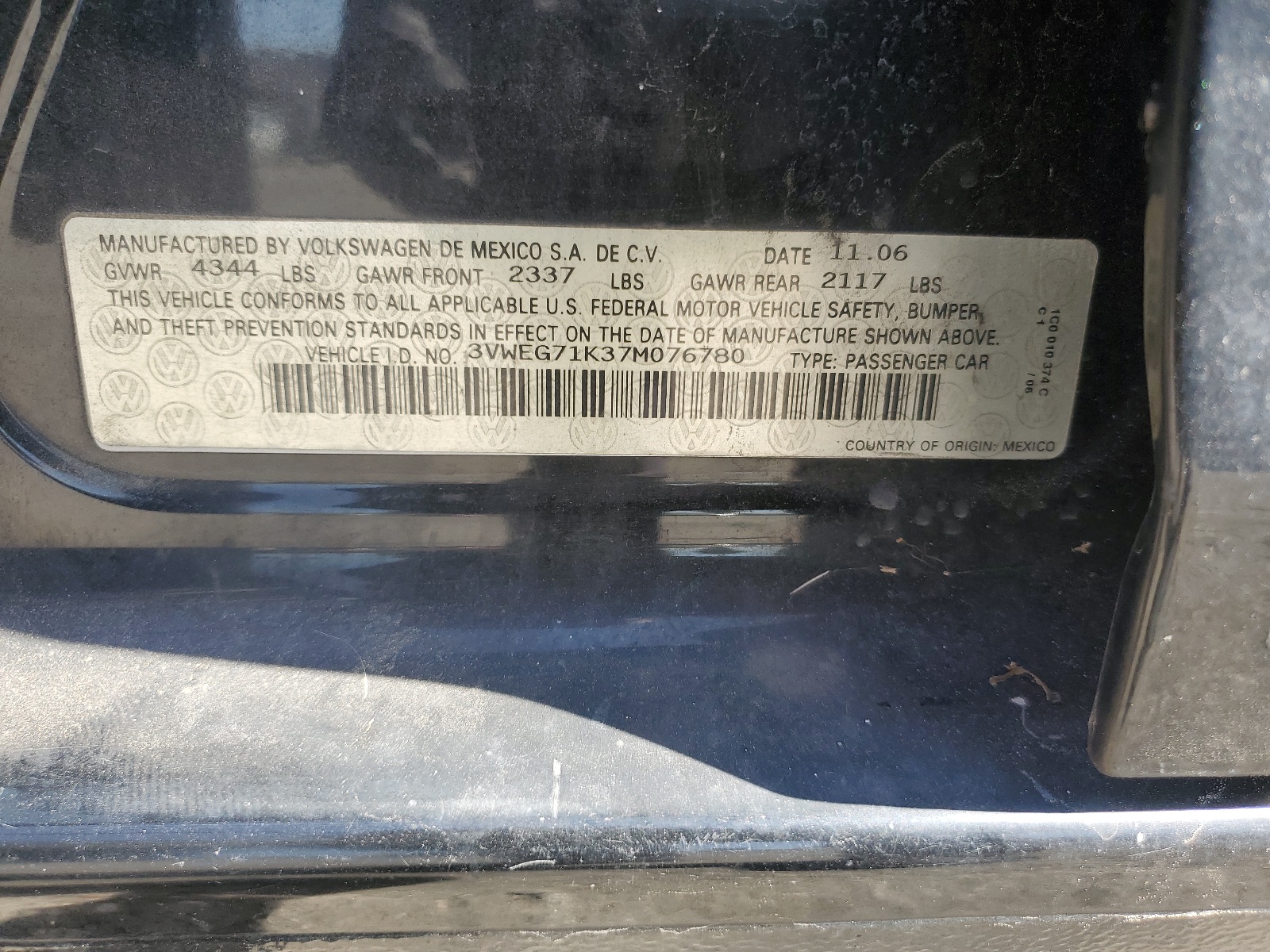 3VWEG71K37M076780 2007 Volkswagen Jetta Wolfsburg