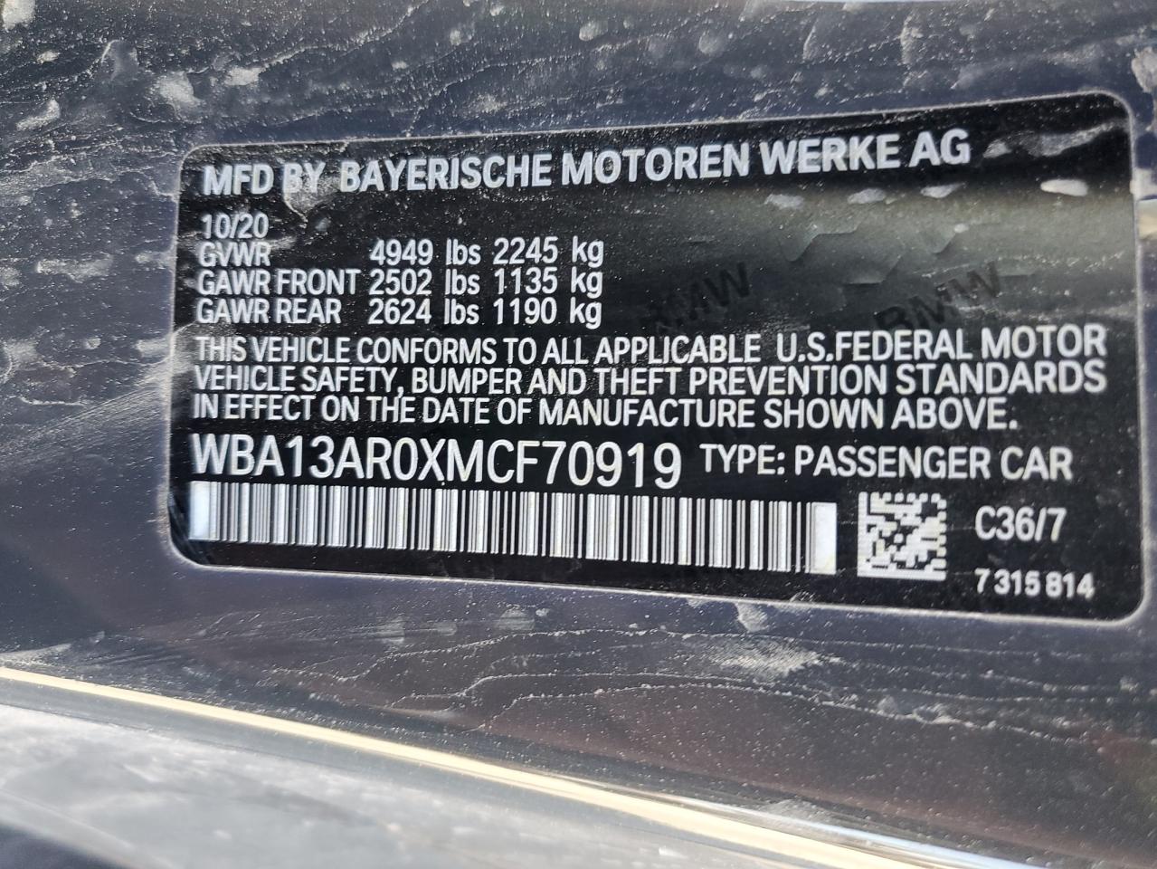 WBA13AR0XMCF70919 2021 BMW M440Xi