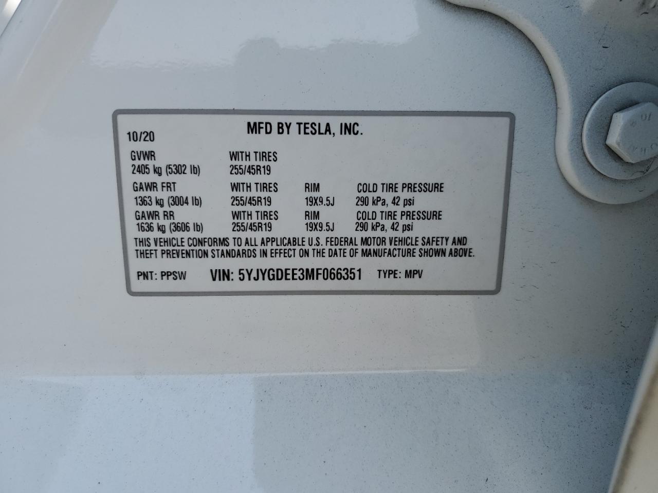 5YJYGDEE3MF066351 2021 Tesla Model Y