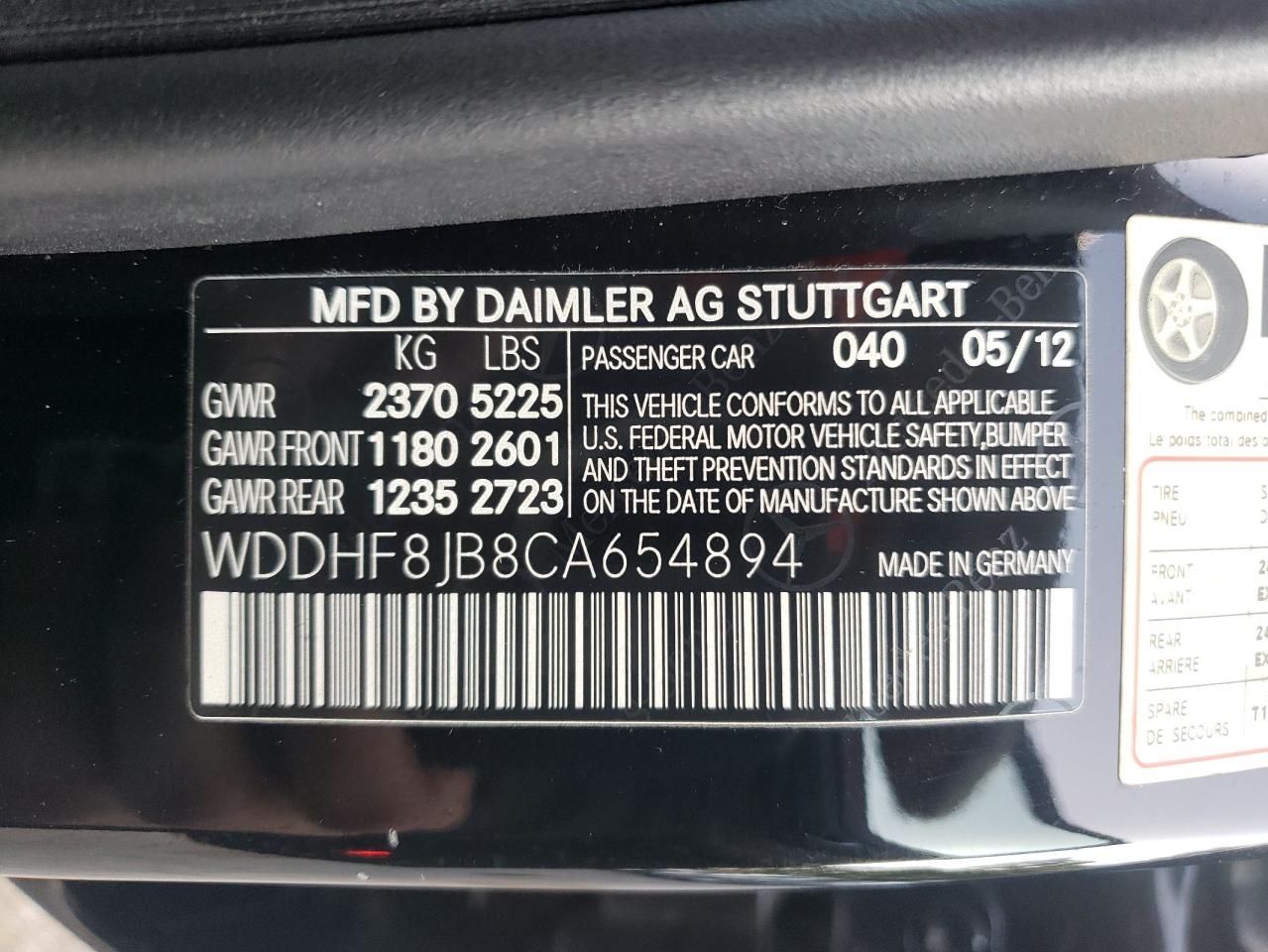 2012 Mercedes-Benz E 350 4Matic VIN: WDDHF8JB8CA654894 Lot: 68269204