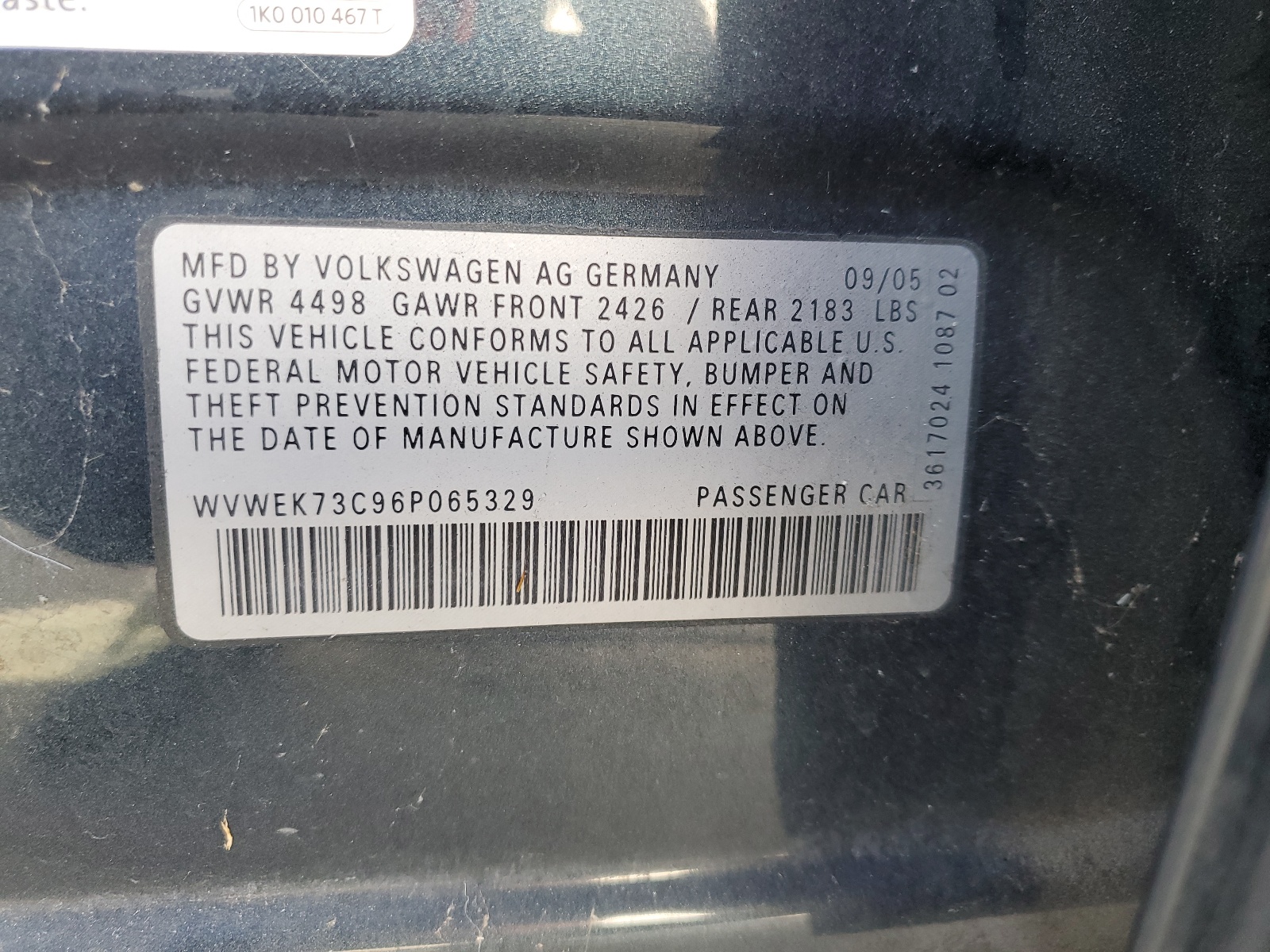 WVWEK73C96P065329 2006 Volkswagen Passat 2.0T Luxury