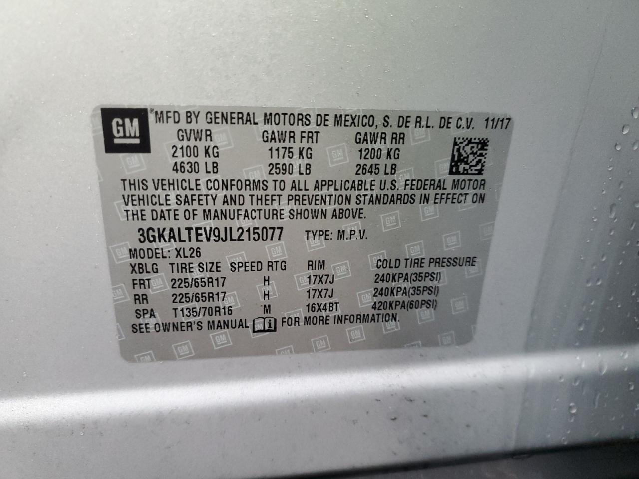 2018 GMC Terrain Sle VIN: 3GKALTEV9JL215077 Lot: 66319504