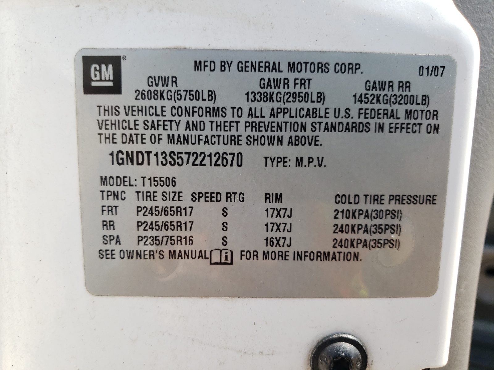 1GNDT13S572212670 2007 Chevrolet Trailblazer Ls