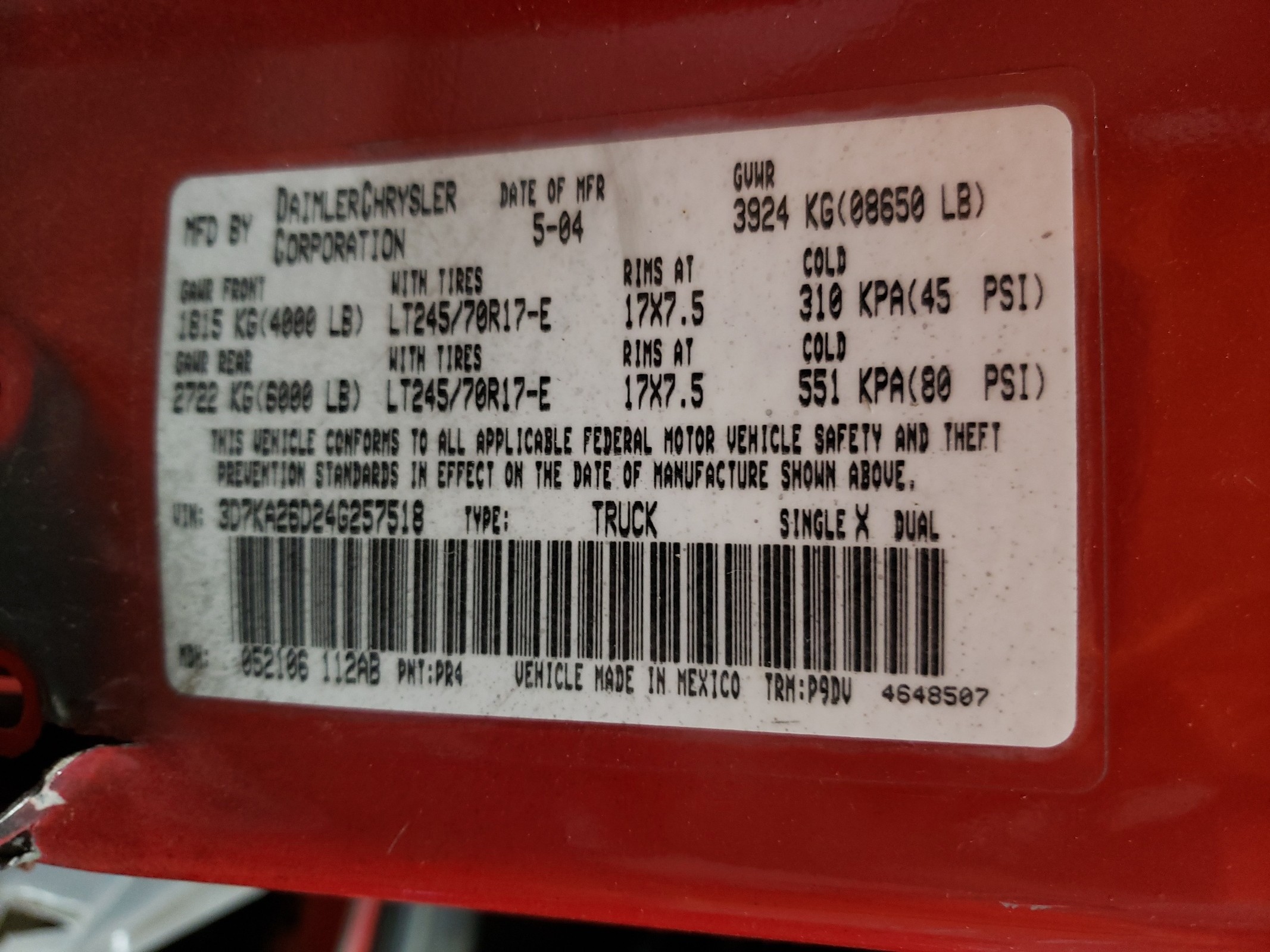 3D7KA26D24G257518 2004 Dodge Ram 2500 St