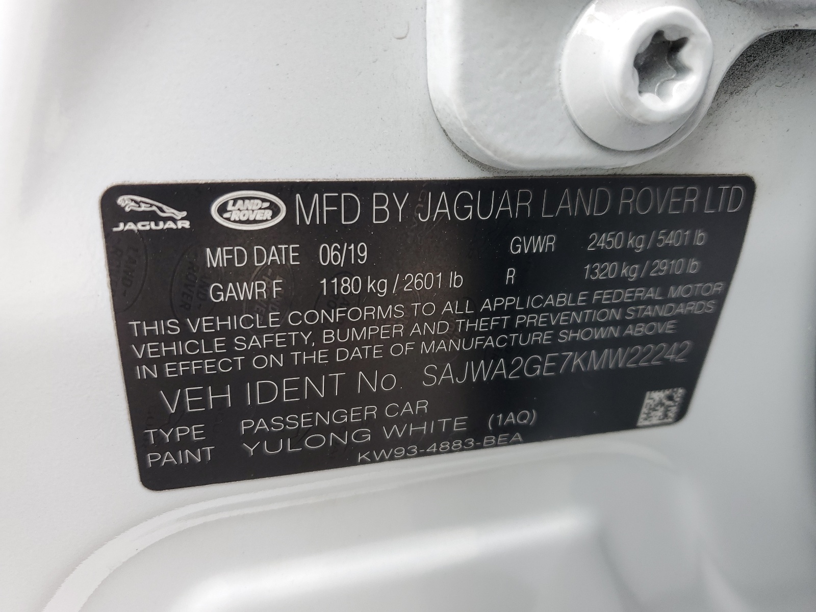 SAJWA2GE7KMW22242 2019 Jaguar Xjl Supercharged