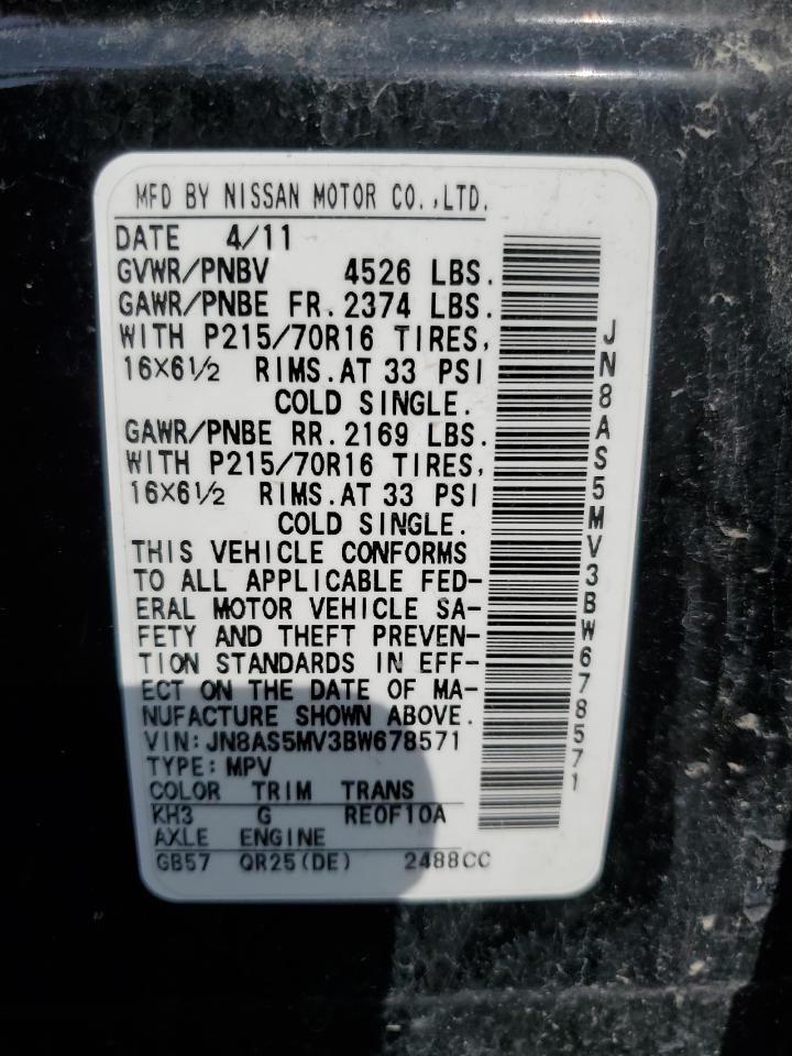 2011 Nissan Rogue S VIN: JN8AS5MV3BW678571 Lot: 67243324