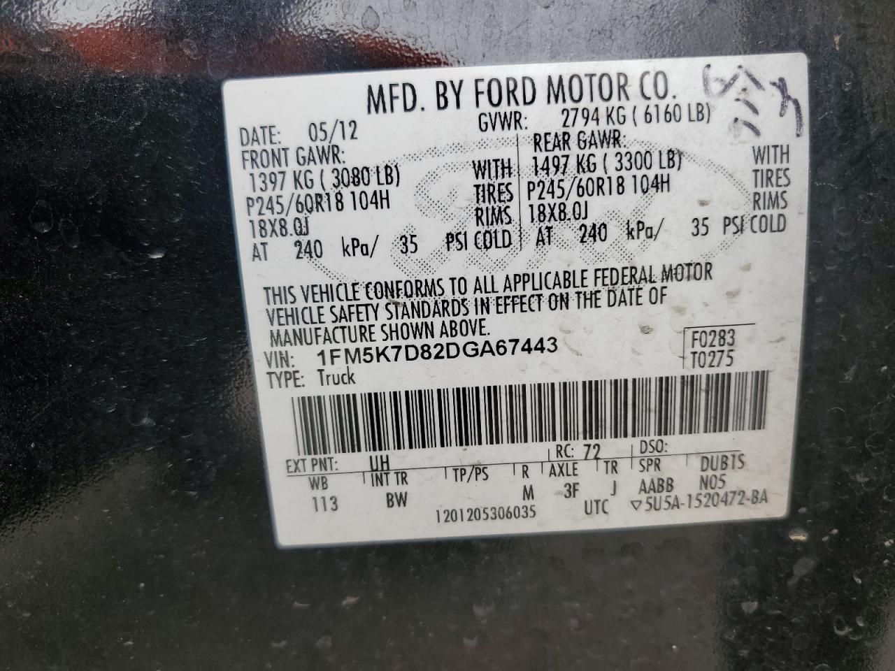 1FM5K7D82DGA67443 2013 Ford Explorer Xlt 1FM5K7D82DGA67443 2013 Ford Explorer Xlt