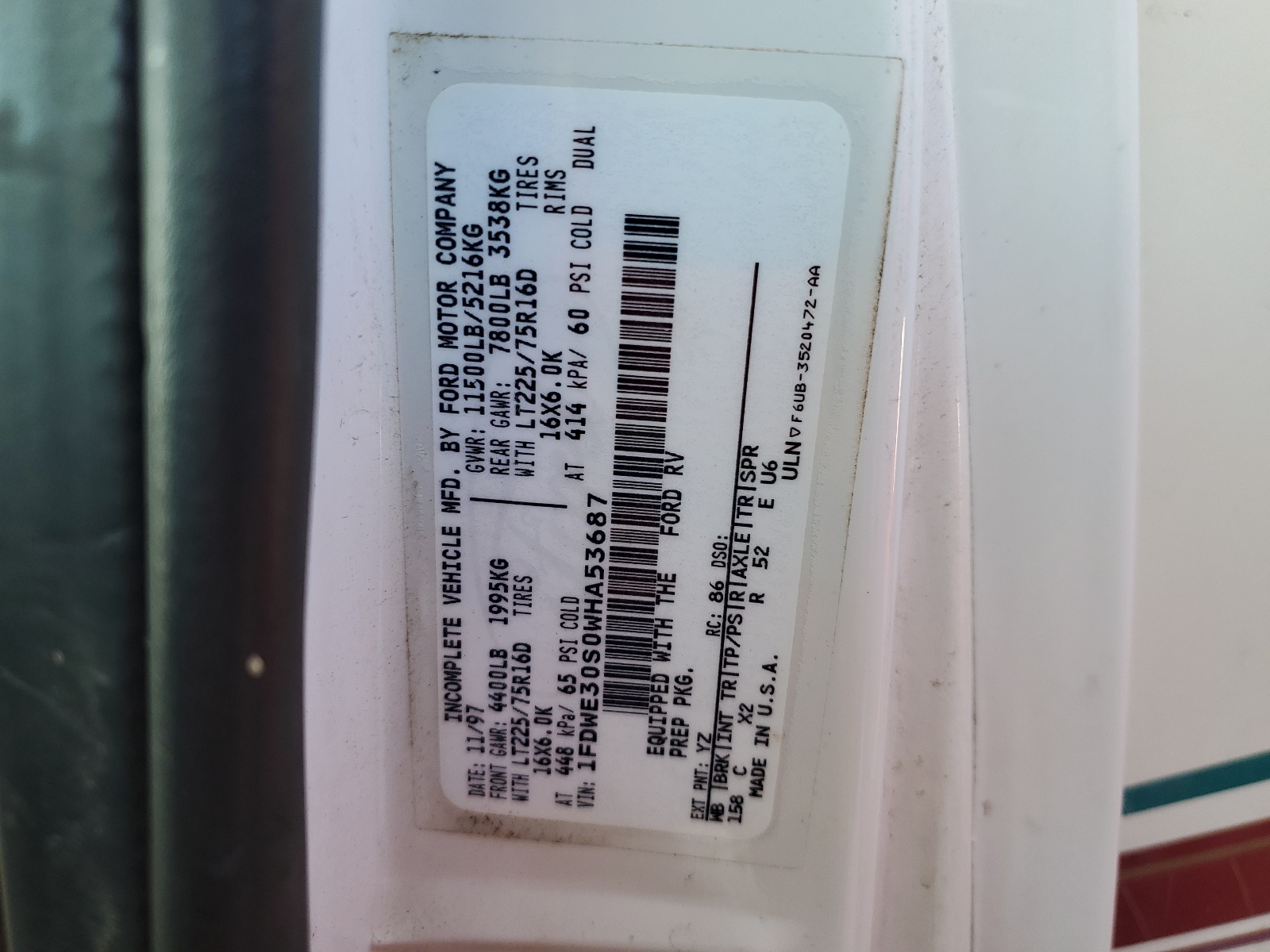 1FDWE30S0WHA53687 1998 Ford Econoline E350 Cutaway Van