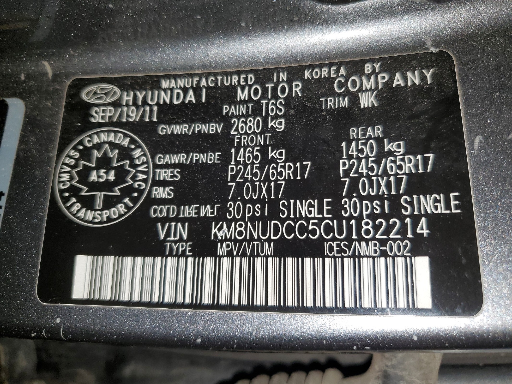 KM8NUDCC5CU182214 2012 Hyundai Veracruz Gls