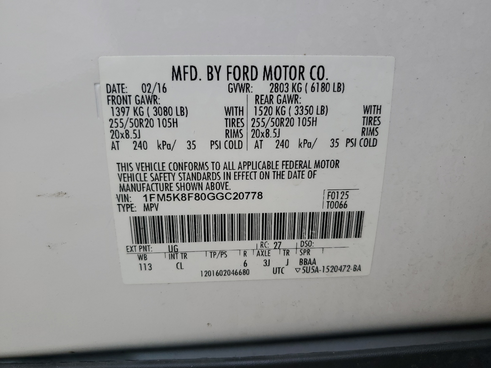 1FM5K8F80GGC20778 2016 Ford Explorer Limited