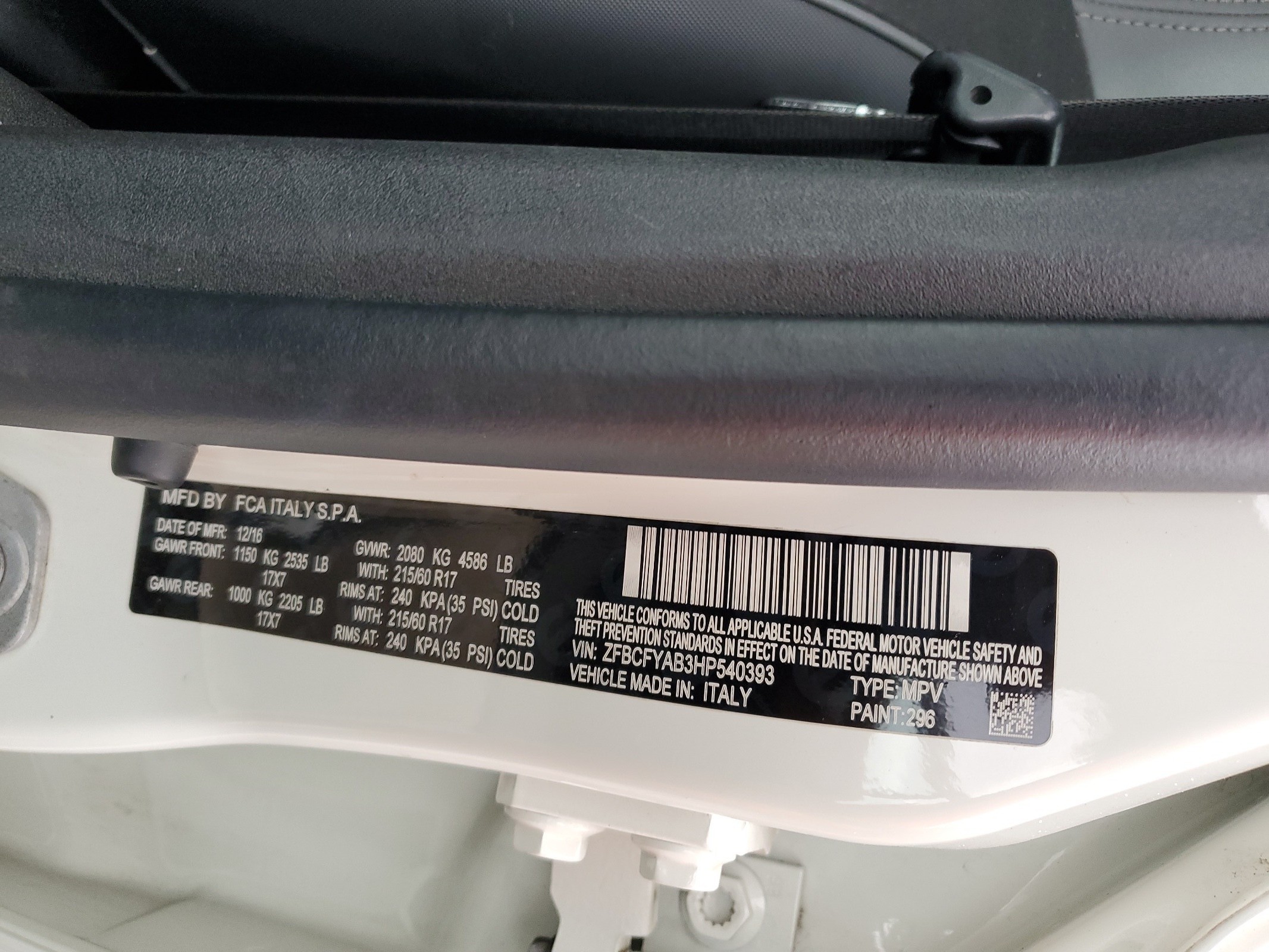 ZFBCFYAB3HP540393 2017 Fiat 500X Pop