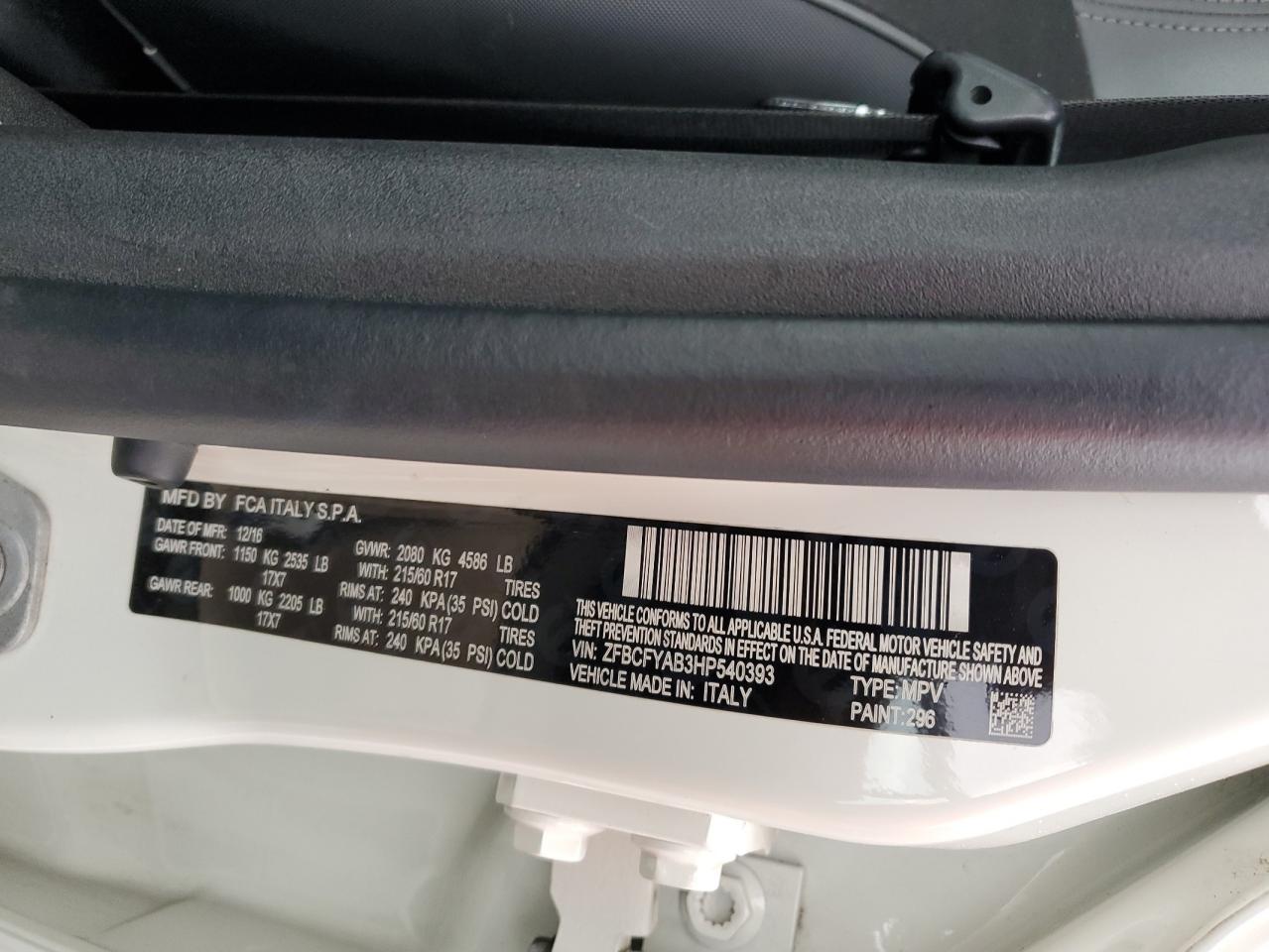 2017 Fiat 500X Pop VIN: ZFBCFYAB3HP540393 Lot: 67820994