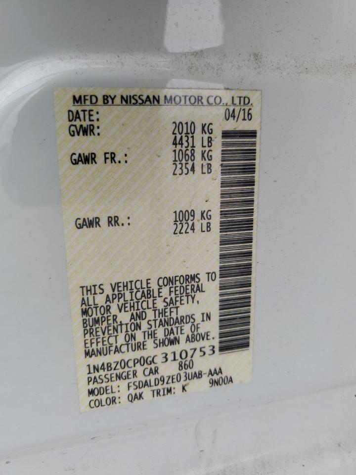 2016 Nissan Leaf Sv VIN: 1N4BZ0CP0GC310753 Lot: 74421534