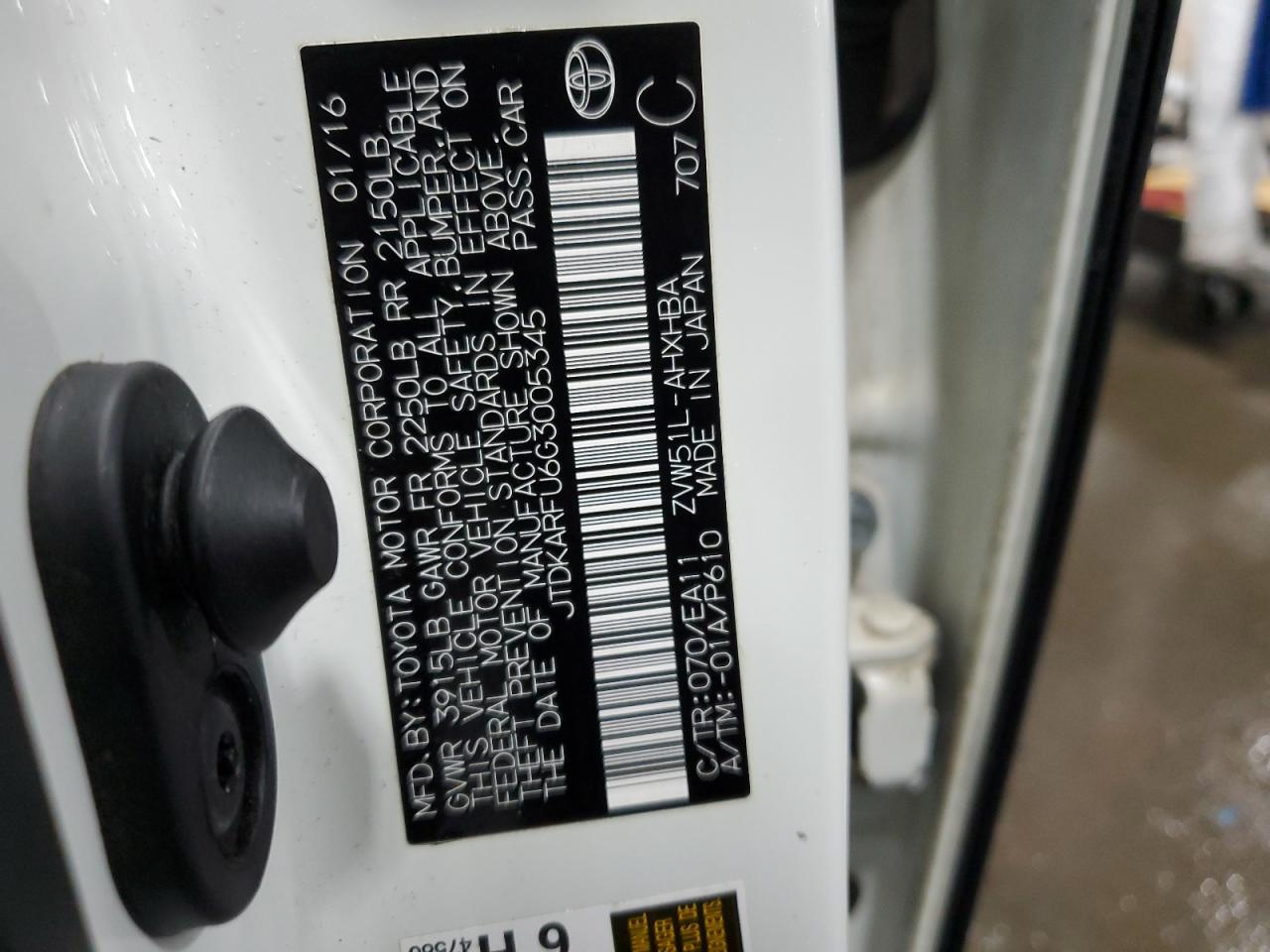 2016 Toyota Prius VIN: JTDKARFU6G3005345 Lot: 65477764