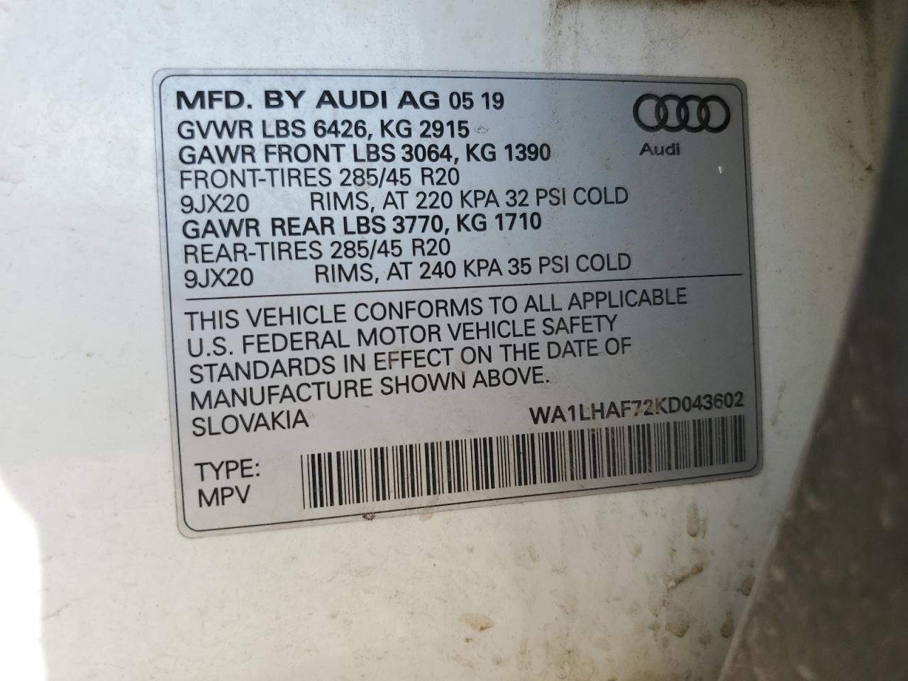 WA1LHAF72KD043602 2019 Audi Q7 Premium Plus