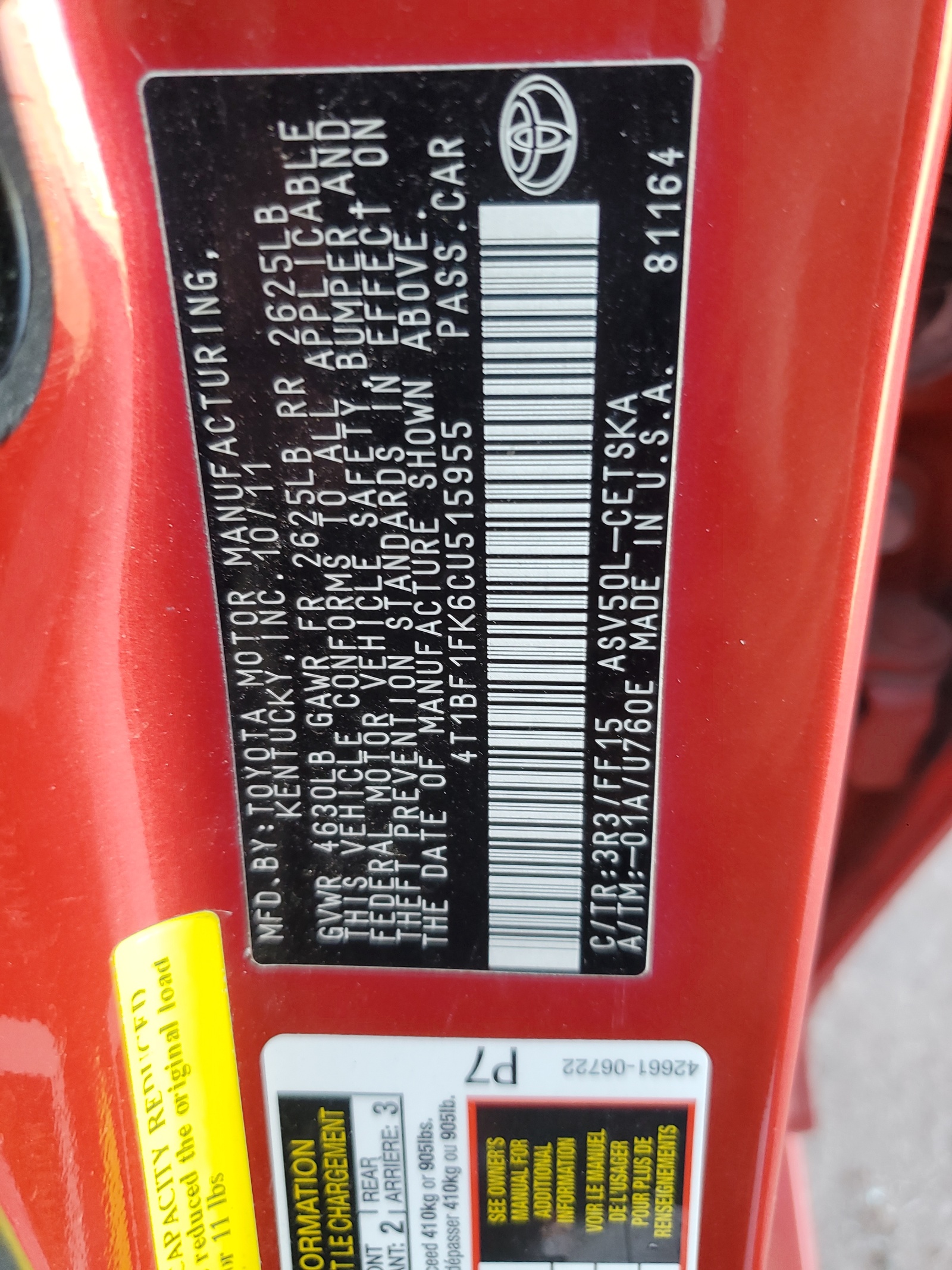 4T1BF1FK6CU515955 2012 Toyota Camry Base