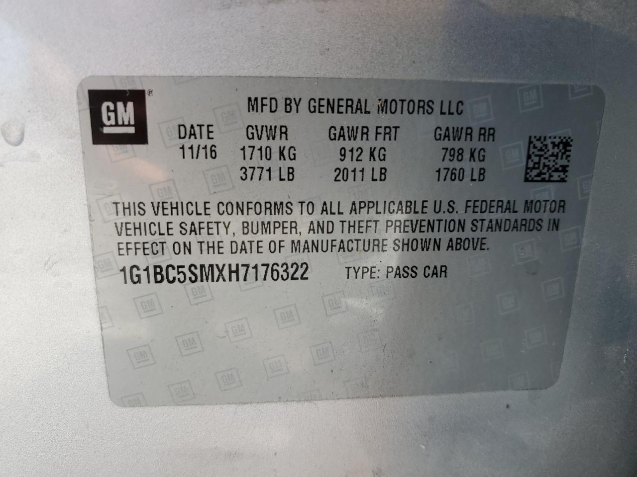 1G1BC5SMXH7176322 2017 Chevrolet Cruze Ls