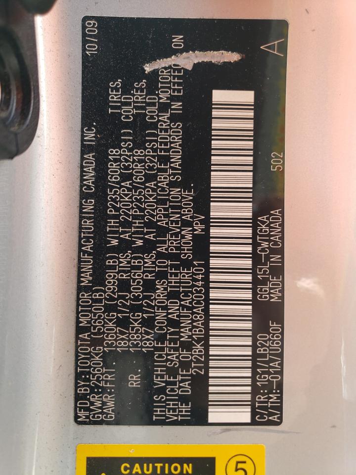 2010 Lexus Rx 350 VIN: 2T2BK1BA8AC034401 Lot: 67509294