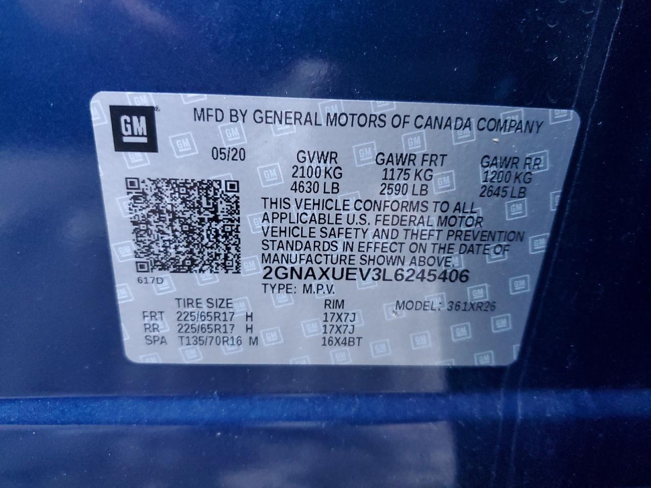 2GNAXUEV3L6245406 2020 CHEVROLET EQUINOX - Image 12