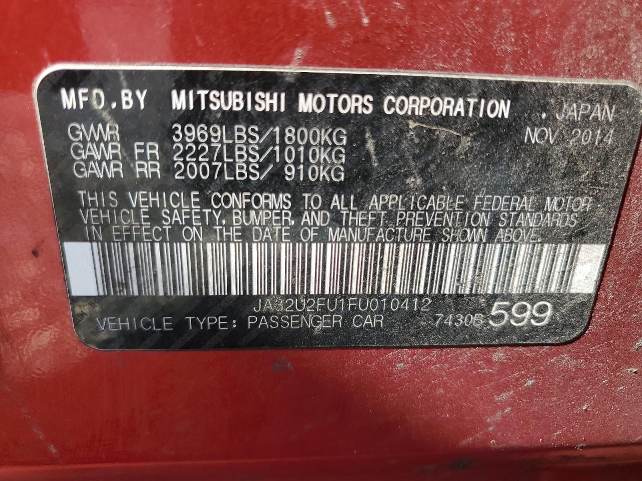 2015 Mitsubishi Lancer Es VIN: JA32U2FU1FU010412 Lot: 67262084