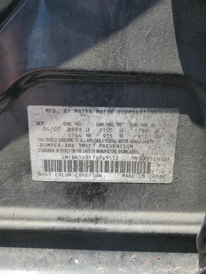 2007 Mazda 3 S VIN: JM1BK323171749552 Lot: 65146724