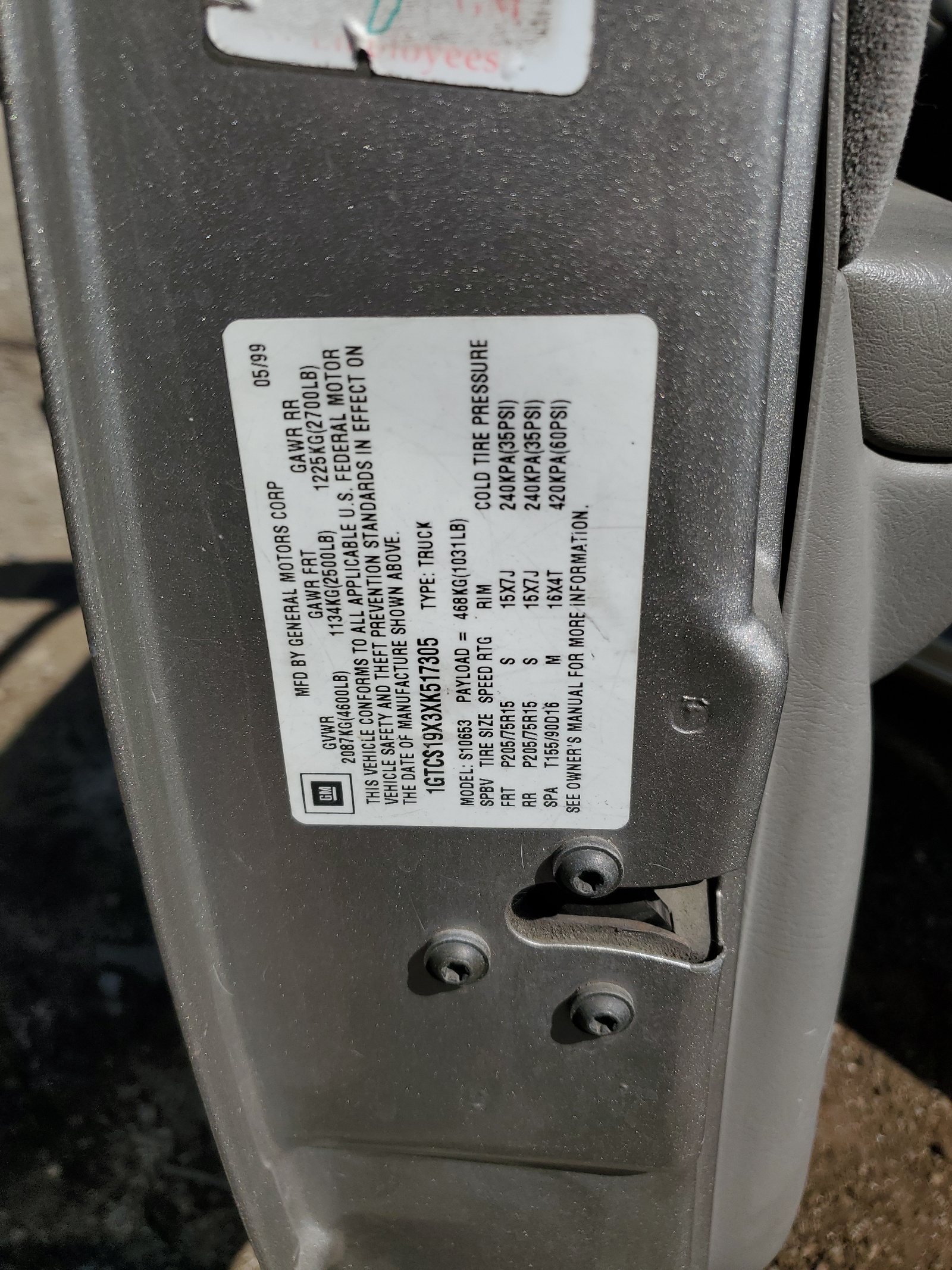 1GTCS19X3XK517305 1999 GMC Sonoma