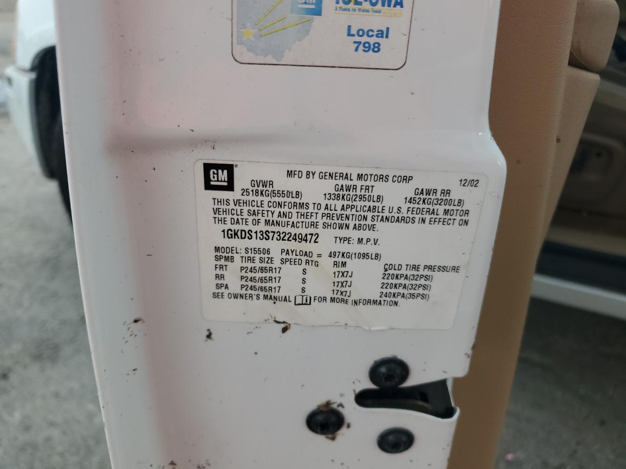 2003 GMC Envoy VIN: 1GKDS13S732249472 Lot: 67678414