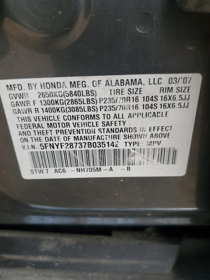 2007 Honda Pilot Exl VIN: 5FNYF28737B035142 Lot: 66660954